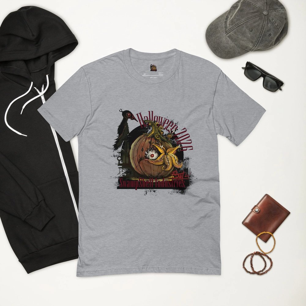 Inktober '26 Halloween Badge Tee — Men's Fitted, heather grey